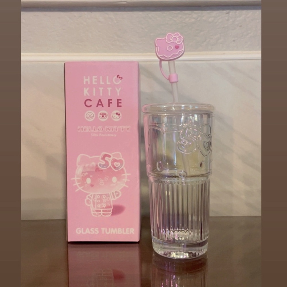 50th Anniversary Hello Kitty Glass Tumbler NIB